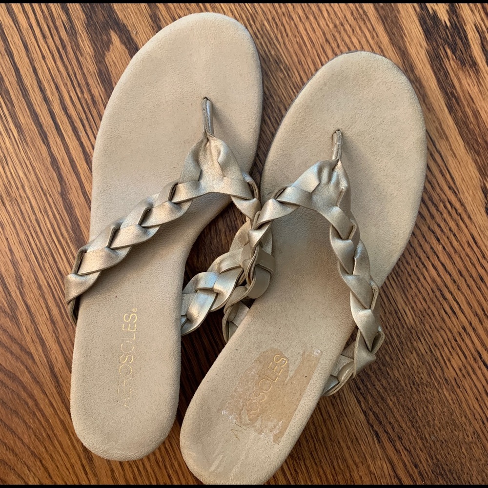 Aerosoles Gold Braided Strap Flip Flop with Heel